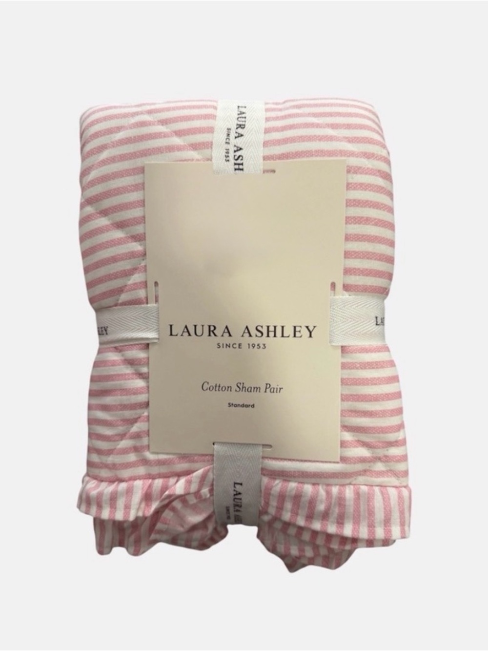 2 PC Laura Ashley Pink Oxford Striped Cotton Pillow Shams ~ Shabby Chic Charm